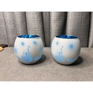 Disney Parks Cinderella Castle Votive Candle Holder Blue Frosted Glass Lot